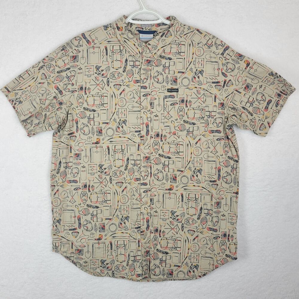 NWOT 458 Columbia Camping Fishing Shirt Mens Sz L  Graphic Short Sleeve OffShore